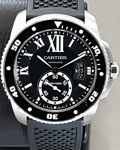 2015 Cartier Calibre de Cartier Diver 42MM Black Dial Rubber Strap (W7100056)