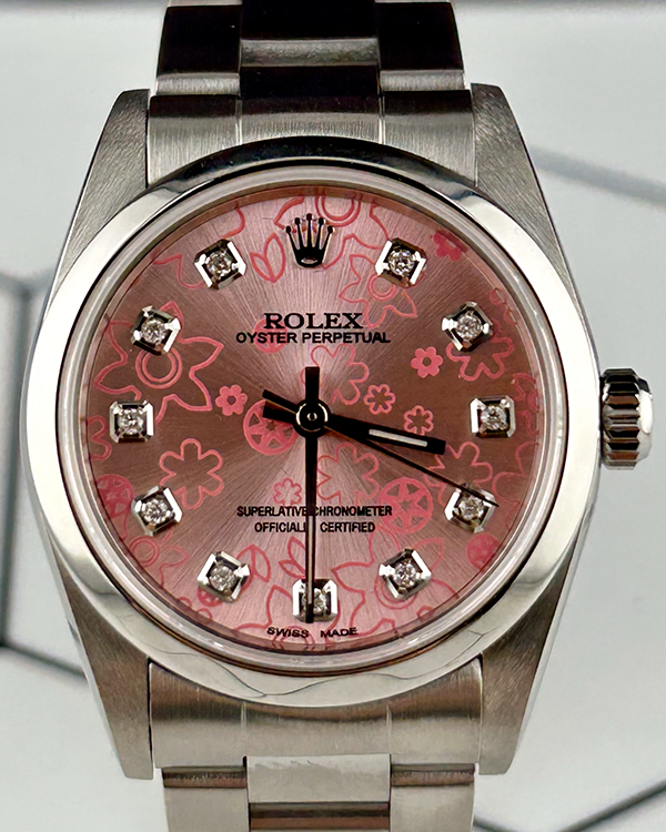 Rolex Oyster Perpetual 31MM Aftermarket Pink "Floral Motif" Dial Oyster Bracelet (77080)