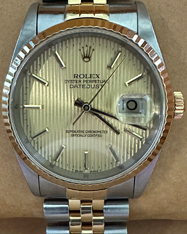 1987 Rolex Datejust Vintage 36MM Champagne "Tapestry" Dial Two-Tone Jubilee Bracelet (16233)