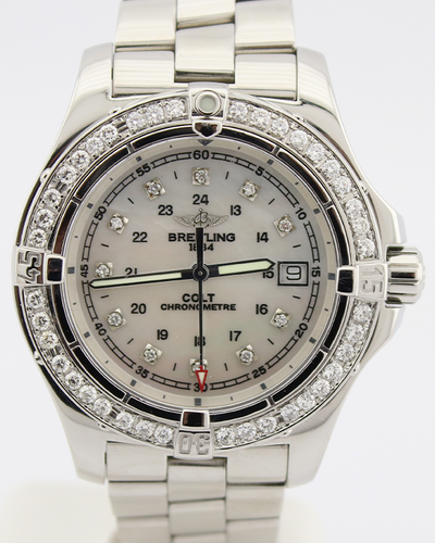 Breitling Colt 41MM Quartz Aftermarket Mother of Pearl Dial Steel Bracelet (A74380)