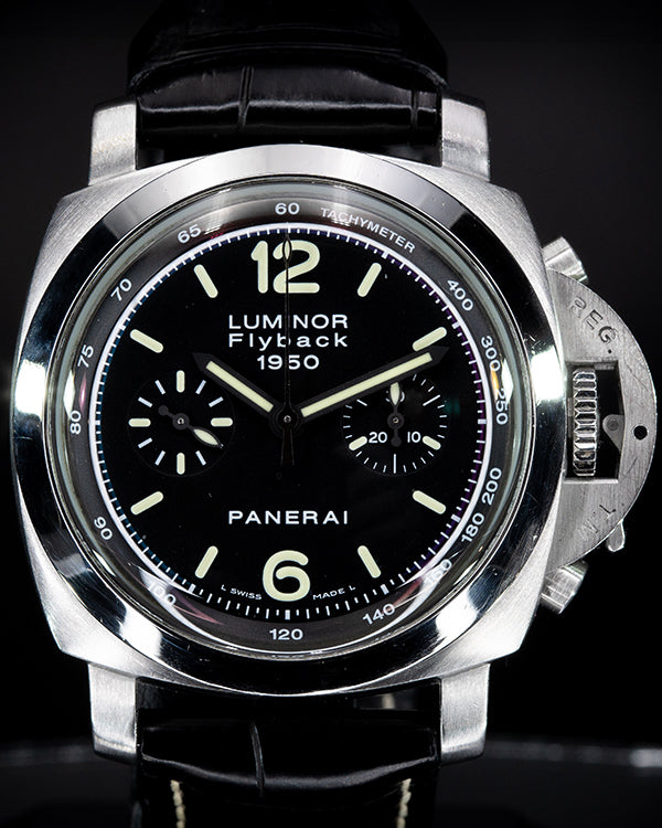 Panerai Luminor 1950 3 Days Chrono Flyback 44MM Black Dial Leather Strap (PAM00212)