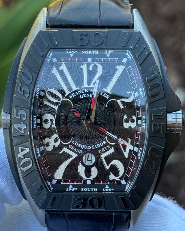 Franck Muller Conquistador GPG 48MM Black Dial  Leather Strap (9900 SC DT GP)