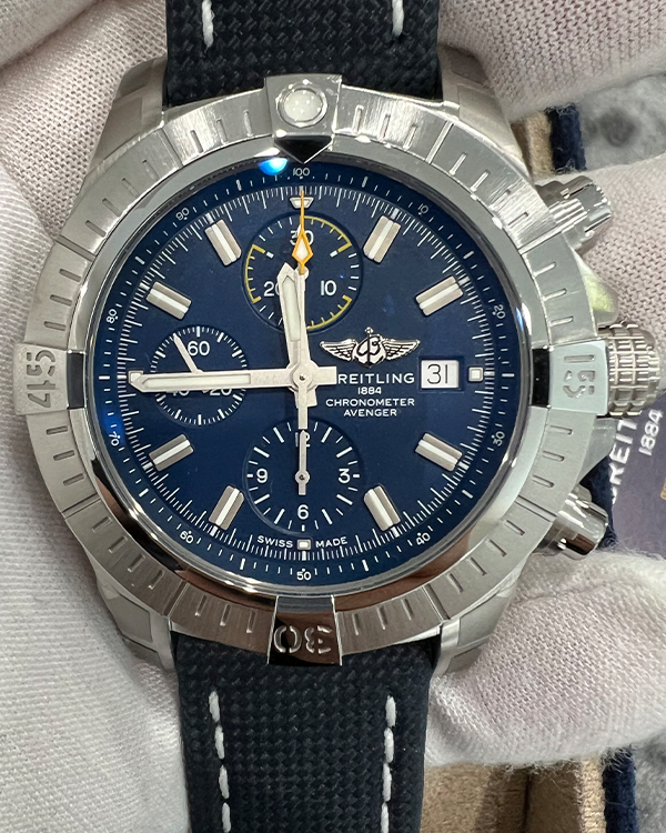 Breitling Avenger Chronograph 45MM Blue Dial Leather/Textile Strap (A13317101C1X2)