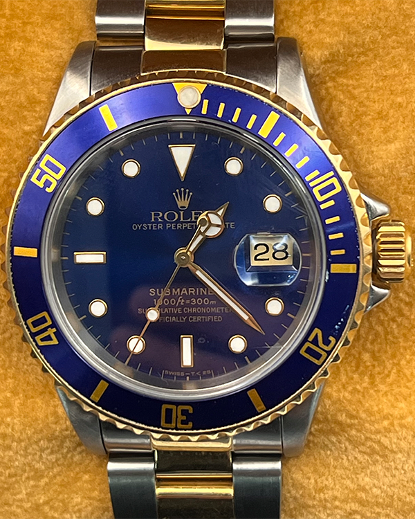 1993 (S Serial) Rolex Submariner Date 40MM  "Bluesy" Dial Two-Tone Bracelet (16613)