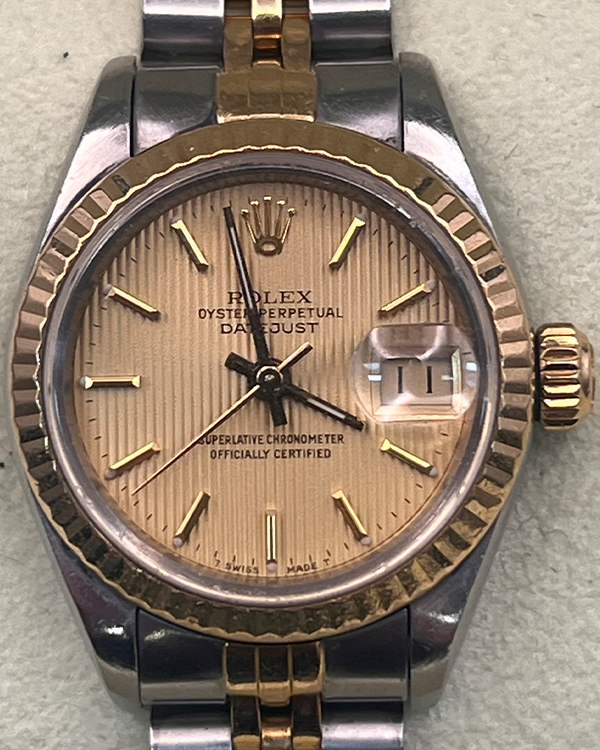 1990 (E- Serial) Rolex Lady-Datejust 26MM Champagne Tapestry Dial Two-Tone Jubilee Bracelet (69173)