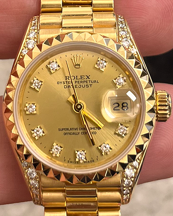 1994 Rare Rolex Lady-Datejust 26MM Champagne Dial Yellow Gold President Bracelet (69188)