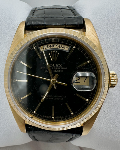 Rolex Day-Date 36MM Black Dial Aftermarket Leather Strap (18038)