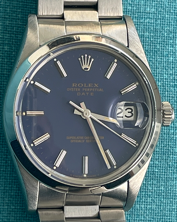 1982 Rolex Oyster Perpetual Date 34MM Blue Dial Steel Bracelet (15000)