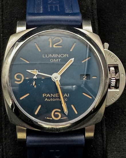 2021 Panerai Luminor 1950 3 Days GMT 44MM Blue Dial Rubber Strap (PAM01033)