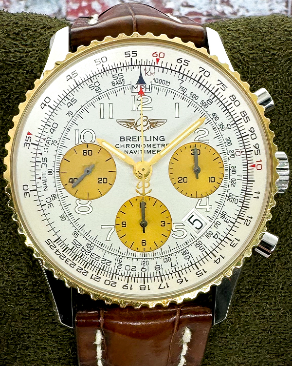 2008 Breitling Navitimer 42MM 18k Yellow Gold Bezel Silver Dial Leather Strap (D23322)