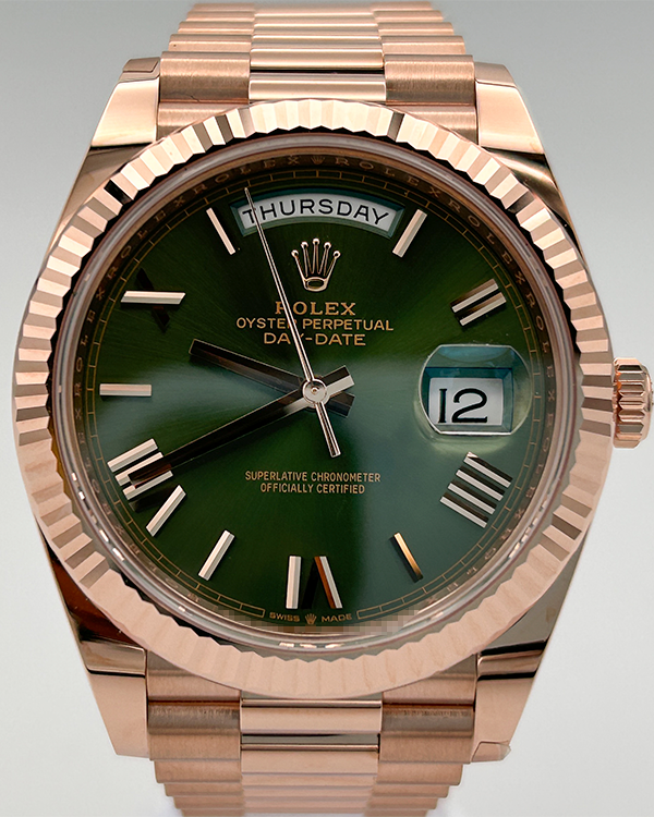 2023 Rolex Olive Day Date Rose Gold Olive Green Dial (228235)