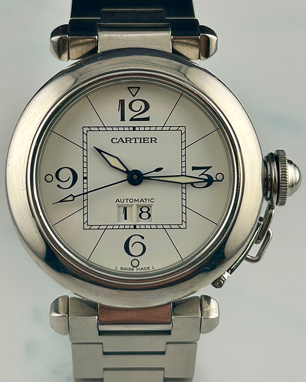 Cartier Pasha C De Cartier Big Date 35MM White Dial Steel Bracelet (W31055M7)