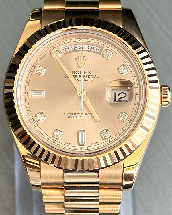 2017 Rolex Day-Date II Rose Gold Factory Diamonds Pink Dial (218235)