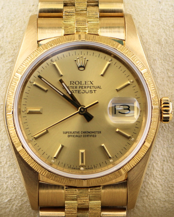 1985 (8.6 Mil Serial) Rolex Datejust Vintage 36MM Champagne Dial Yellow Gold Jubilee Bracelet (16078)