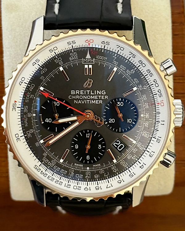 2022 Breitling Navitimer B01 Chronograph 43MM 18k Rose Gold Bezel Grey Dial Black Alligator Strap (UB0121211F1P2)