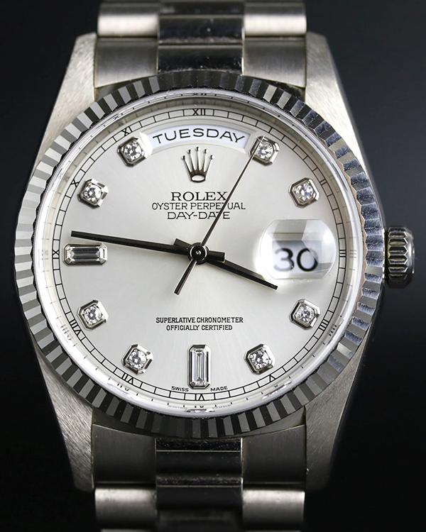 1999 (A Serial) Rolex Day-Date 36MM Silver Dial President Bracelet (18239)