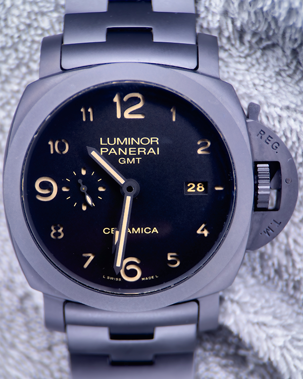 2018 Panerai Luminor 1950 3 days GMT Tuttonero 44MM Black Dial Ceramic Bracelet (PAM00438)