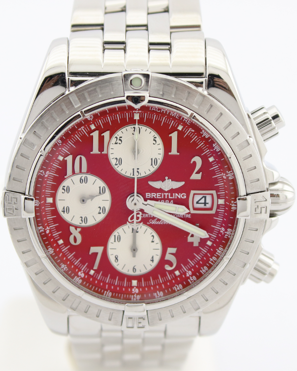 Breitling Chronomat Evolution 44MM Red Dial Steel Bracelet (A13356)