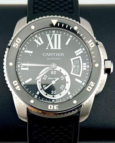 No Reserve - 2016 Cartier Calibre de Cartier Diver 42MM Black Dial Rubber Strap (W7100056)