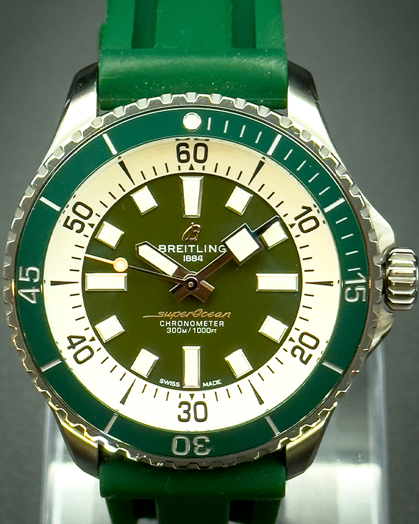 No Reserve - Breitling Superocean 44MM Green Dial Aftermarket Rubber Strap (A17376)