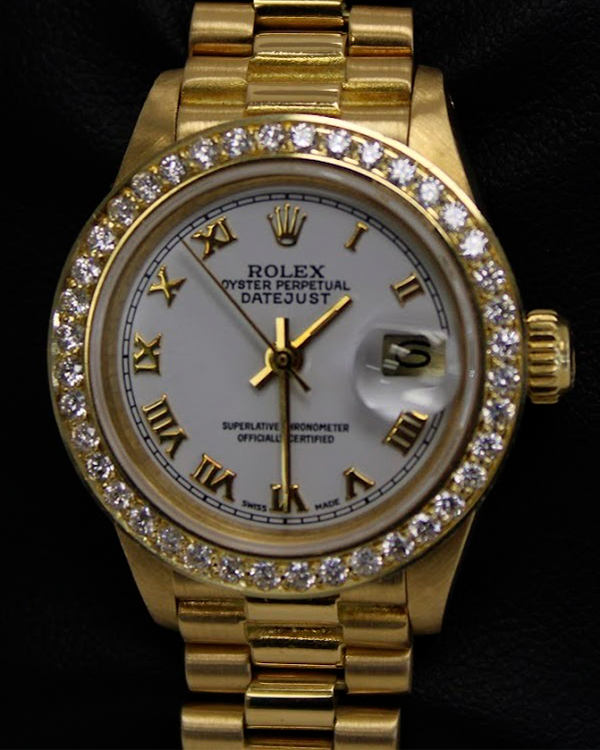 1977 Rolex Lady-Datejust 26MM Diamonds Yellow Gold White Dial (69178)