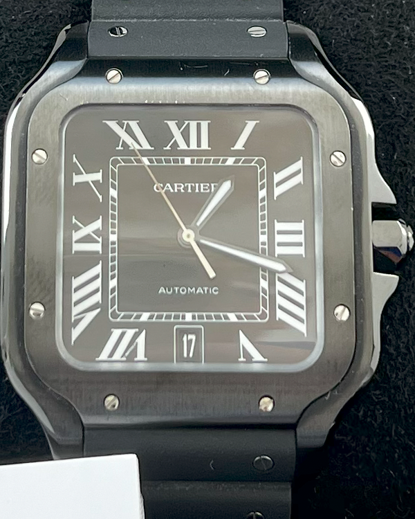 2023 Cartier Santos De Cartier 39.8MM Black Dial Rubber Bracelet (WSSA0039)