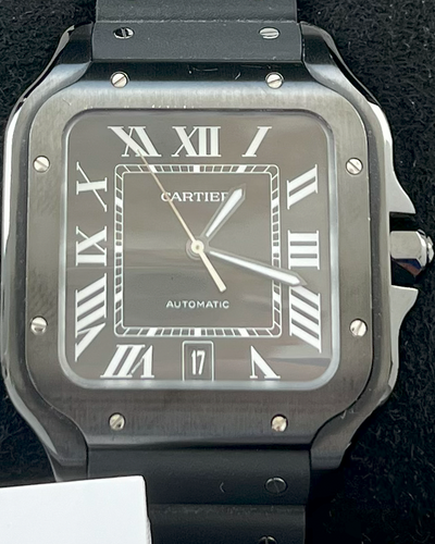 2023 Cartier Santos De Cartier 39.8MM Black Dial Rubber Bracelet (WSSA0039)