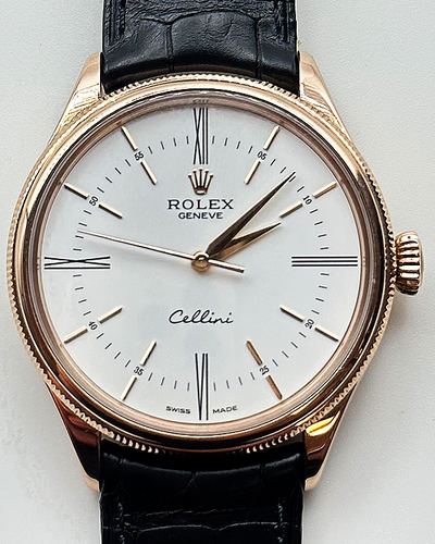 Rolex Cellini 39MM White Dial Leather Strap (50505)