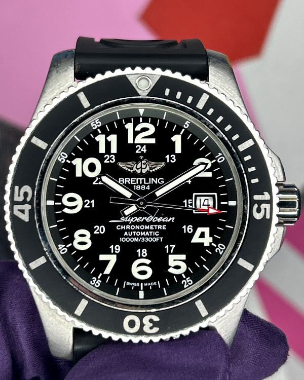 2016 Breitling Superocean II 44MM Black Dial Rubber Strap (A17392D7/BD68)