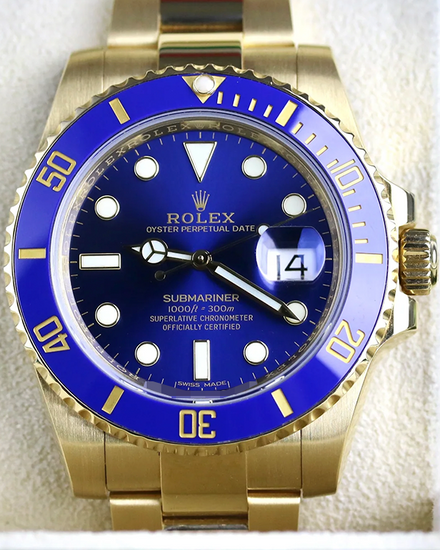 2019 Rolex Submariner Date "Bluesy" 40MM Blue Dial Yellow Gold Oyster Bracelet (116618LB)