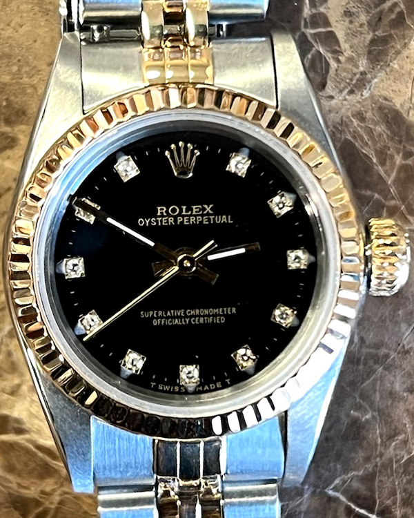 Rolex Oyster Perpetual Lady 24MM Aftermarket Black Dial Two-Tone Jubilee Bracelet (67193)