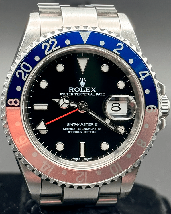 No Reserve - 2004 Rolex GMT-Master II "Faded Pepsi" 40MM Black Dial Steel Oyster Bracelet (16710)