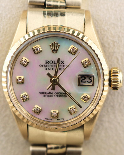 1971 (2.6 Mill. Serial) Rolex Lady-Datejust 26MM Aftermarket Mother of Pearl Dial Jubilee Yellow Gold Bracelet (6517)