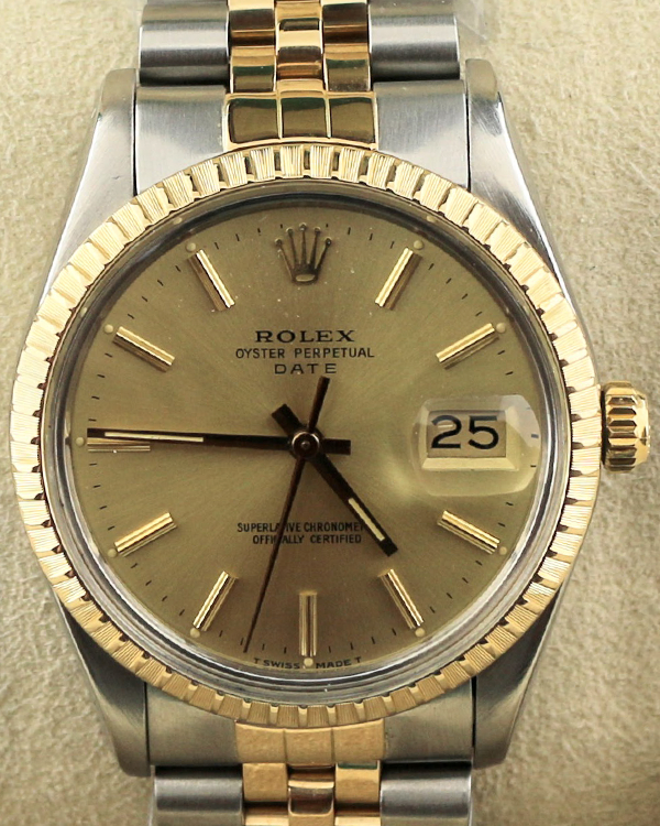 1982 (7.3 Mil Serial) Rolex Oyster Perpetual Date 34MM Champagne Dial Two-Tone Jubilee Bracelet (15053)