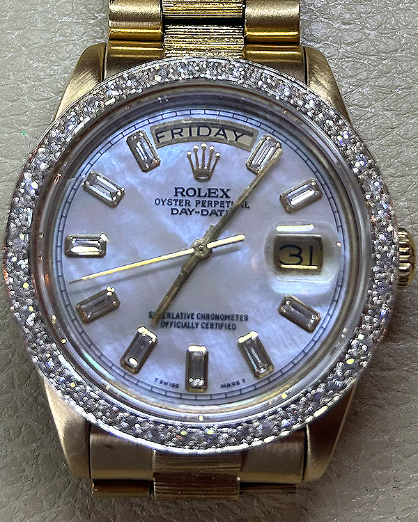 1978 (5.2 Mill. Serial) Rolex Day-Date 36MM Aftermarket Mother-of-Pearl Dial Yellow Gold President Bracelet (18038)