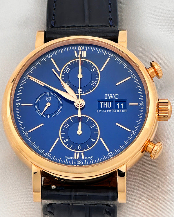 2021 IWC Schaffhausen Portofino Chronograph 42MM Blue Dial Aftermarket Leather Strap (IW391035)