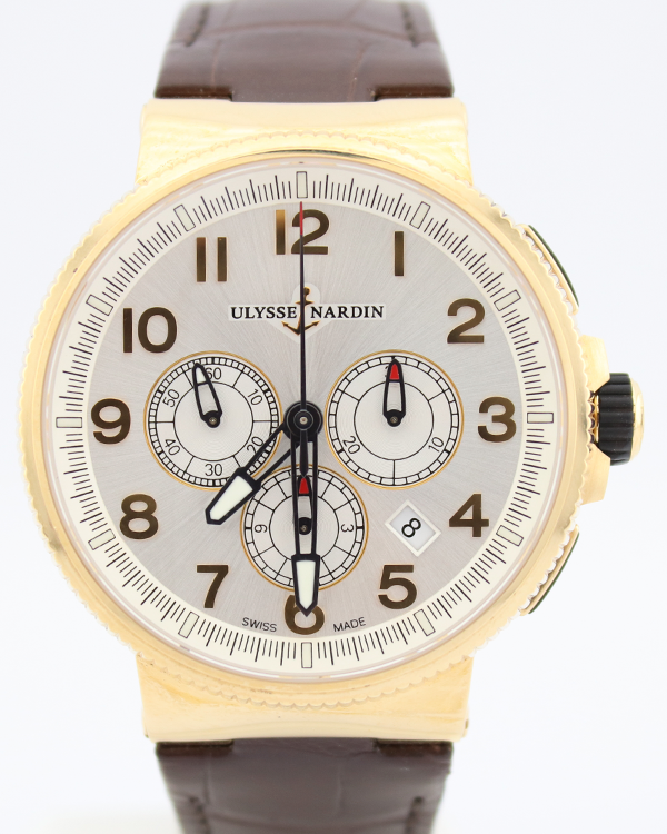 2020 Ulysse Nardin Marine Chronograph 43MM Silver Dial Leather Strap (1506-150/61)