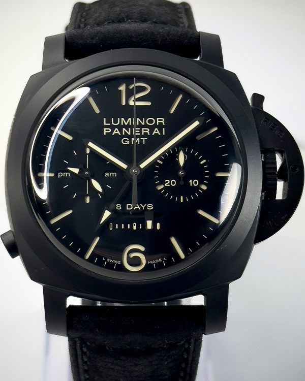 Panerai Luminor 1950 8 Days Chrono Monopulsante GMT 44M Black Dial Leather Strap (PAM00317)