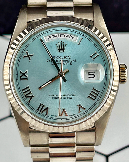 Rolex Day-Date 36MM Aftermarket Blue Dial White Gold President Bracelet (18239)