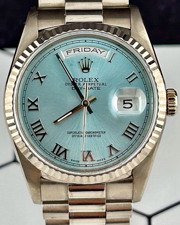 Rolex Day-Date 36MM Aftermarket Blue Dial White Gold President Bracelet (18239)