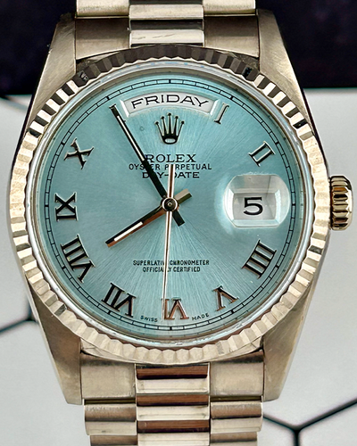 Rolex Day-Date 36MM Aftermarket Blue Dial White Gold Bracelet (18239)