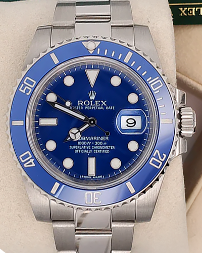 2011 Rolex Submariner Date "Smurf" 40MM Blue Dial White Gold Oyster Bracelet (116619)