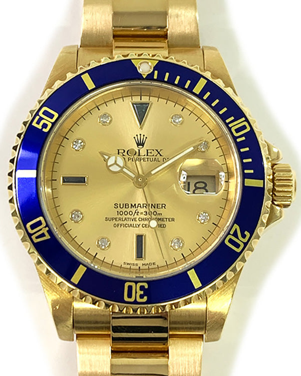 2002 Rolex Submariner "Serti" 40MM Gold Dial Yellow Gold Bracelet (16618SG)