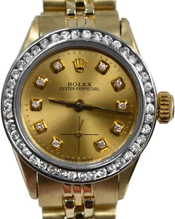 Rolex Oyster Perpetual Vintage 25MM Champagne Dial Yellow Gold Jubilee Bracelet (6509)