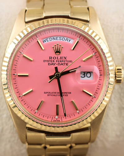 Rolex Day-Date Vintage 36MM Aftermarket Pink Dial Aftermarket Yellow Gold President Bracelet (1803)