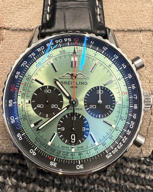 2024 Breitling Navitimer 1 B01 Chronograph 43MM Green Dial Leather Strap (AB0138241L1A1)