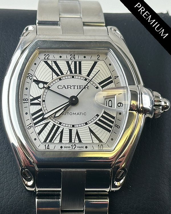 2007 Cartier Roadster XL GMT 42MM Silver Dial Steel Bracelet (W62032X6)