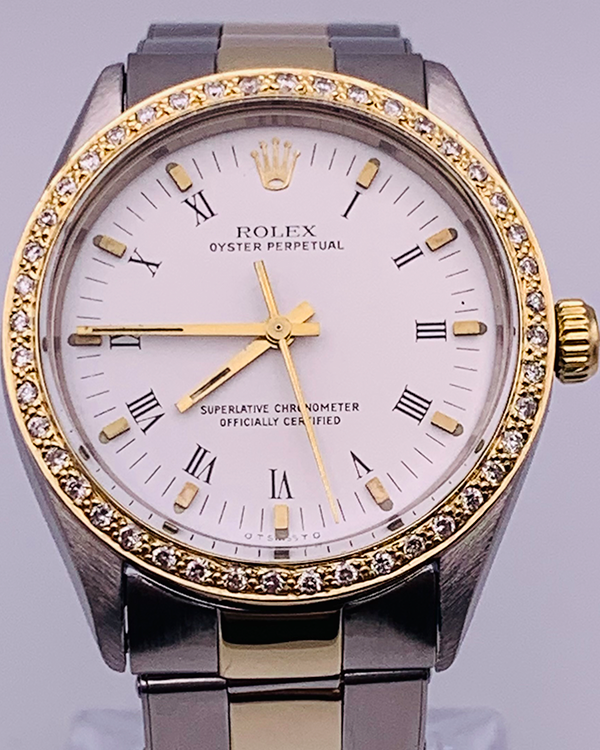 Rolex Oyster Perpetual 34MM White Dial Two Tone Oyster Bracelet (1500)