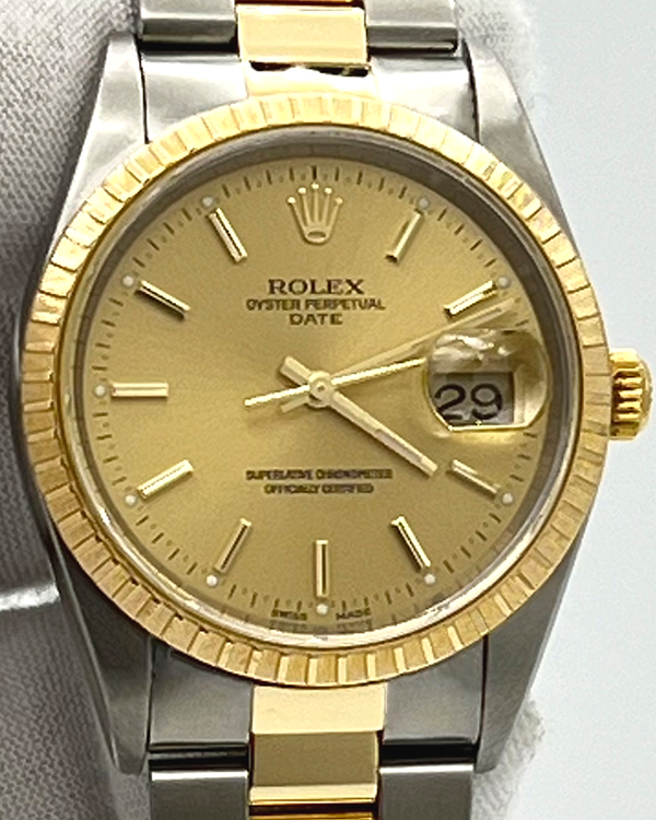 2004 Rolex Oyster Perpetual Date 34MM Champagne Dial Two-Tone Oyster Bracelet (15223)