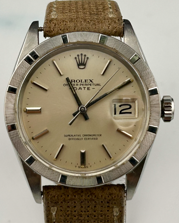 Rolex Oyster Perpetual Date 34MM Silver Dial Aftermarket Leather Strap (1501)